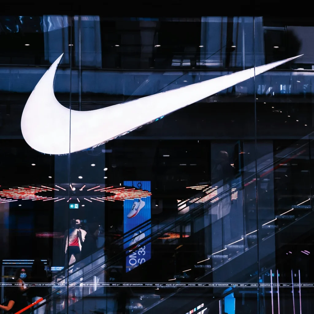 Nike logo in on a mall window